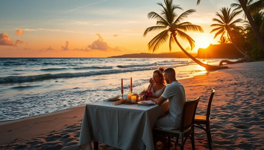 romantic beach dinner
