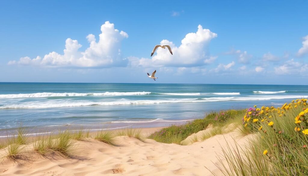 spring beach scene
